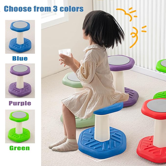 Active Chairs Kids Preschool Wobble Stool - Alternative Flexible Seating Balance Wiggle Stool for Classroom,Preschool,Kindergarten&Elementary School,Active Sensory Chairs,Ages3-8,Blue(14in)