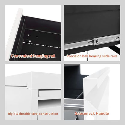 2 Drawer File Cabinet,White Metal Filing Cabinets for Home Office,Vertical File Cabinet with Lock for A4/Letter/Legal Size Files,Assembly Required