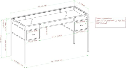Walker Edison Writing Desk, 56, Glass Top 2 Drawer Computer, 56 Inch, Grey Wash