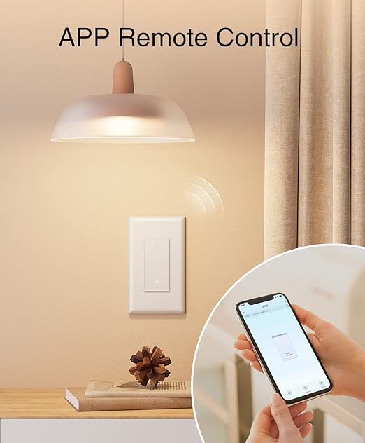 GHome Smart Switch, 2.4Ghz Wi-Fi Switch Works with Alexa, Google Assistant Single-Pole,Neutral Wire Required,UL Certified,Remote/Voice Control and Schedule, No Hub Required, (2 Pack),White