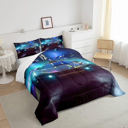 Erosebridal Race Car Bedding Set Queen Size Boys Extreme Sports Comforter Set for Kids Young Man Cool Car Comforter Car Sports Theme Quilt Set for All Season 1 Comforter Set with 2 Pillowcases