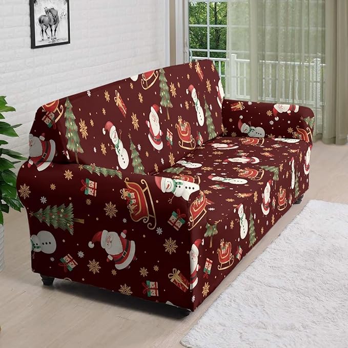 FKELYI Red Christmas Sofa Couch Cover for Indoor Non-Slip Furniture Protector Easy Going Stretch Sofa Slipcover Washable Sofa Slipcovers XL