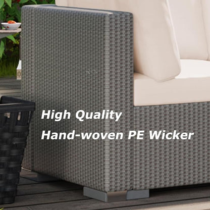 GAOMON 5-Piece Outdoor Patio Rattan Wicker Sofa Set, Pe Rattan Conversation Sectional with Thickened Back Cushion, Glass Tabletop, Ottoman - Ideal for Courtyard Space, Beige