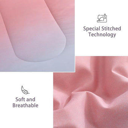 Dinjoy Girls Comforter Set King Size Colorful Rainbow Ombre Pink Purple Light Blue Bedding Set Gradient 7 Pieces Bed in A Bag for Kids Teen Women(1 Comforter, 1 Flat Sheet, 1 Fitted Sheet)