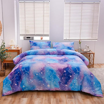 Holawakaka Tie Dye Constellation Print Ombre Comforter Set Full Size Boys Girls Gradient Galaxy Bedding Set (Blue Purple, Full)
