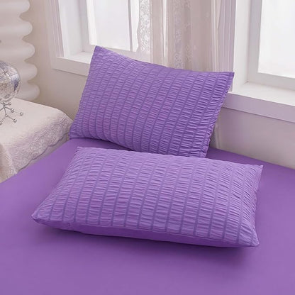 Twin Bed in a Bag Purple Seersucker Comforter Set 5-Pieces Microfiber Lightweight Comforter All Season Bedding Sets with Comforter,Flat Sheet,Fitted Sheet and Pillowcases