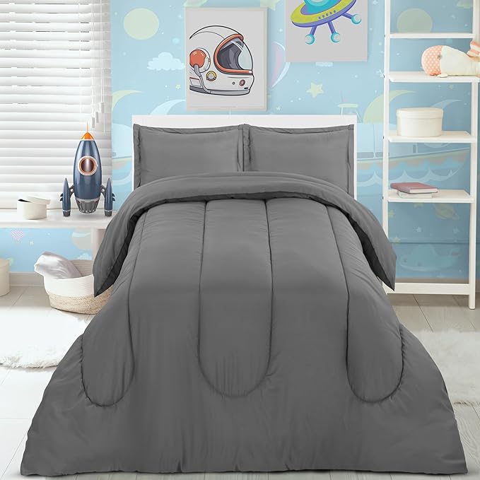 Utopia Bedding All Season Grey Comforter Set with 2 Pillow Cases, 3 Piece Soft Brushed Microfiber Kids Bedding Set for Boys/Girls, Machine Washable (Twin)