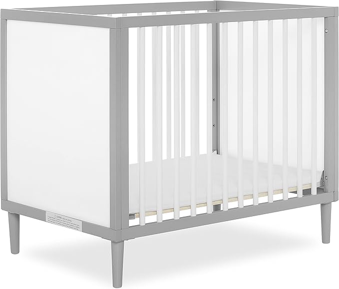Lucas Mini Modern Crib with Rounded Spindles & Sunset 3” Extra Firm Fiber Crib Mattress, Greenguard Gold Certified, Waterproof Vinyl Cover, Baby Mattresses for Cribs