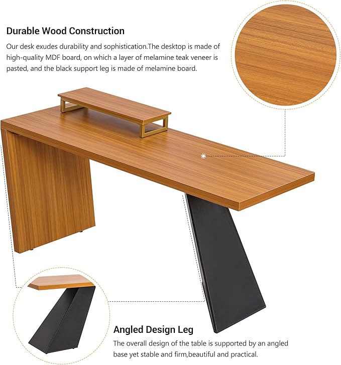 NicBex Laik-DW-00035-DX Desks, 62.99" W x 23.22" D x 29.52" H, Teak