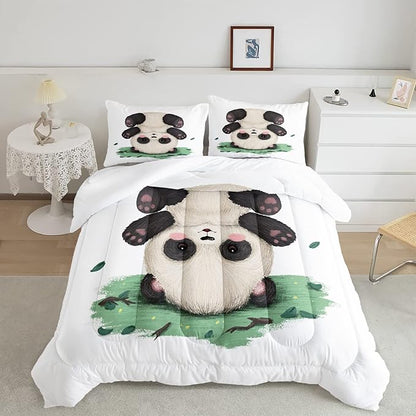 CVHOUSE Panda Bedding Set,Panda Comforter Twin,Cute Panda Comforter Set for Girls Kids Teens,Kawaii Panda Quilt Set with 1 Comforter and 2 Pillow Cases- 3 Piece