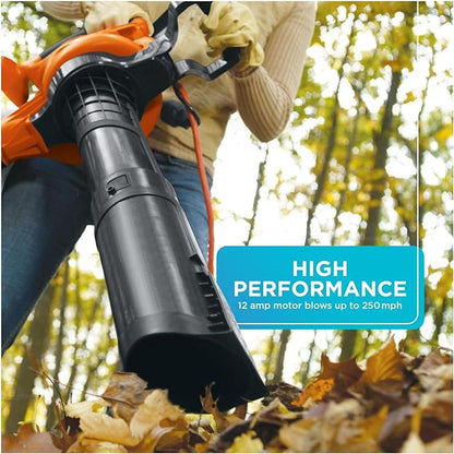 BLACK+DECKER Leaf Blower & Leaf Vacuum, 3-in-1, 12-Amp, 250-MPH, 400-CFM (BV6000)
