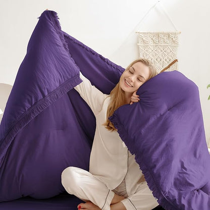 Andency Purple Comforter Set Full, 3 Pieces Boho Tassel Lightweight Bedding Comforter Sets, All Season Soft Fluffy Fringe Bed Set (79x90In Comforter & 2 Pillowcases)