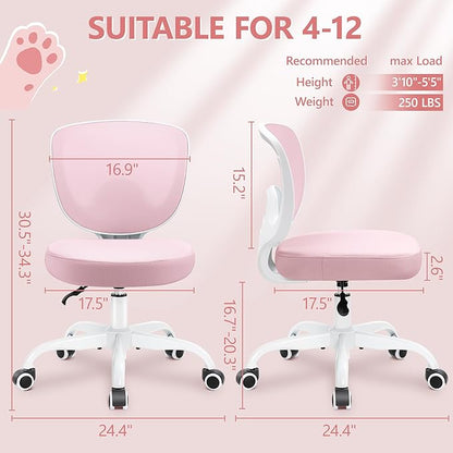 Primy Kids Desk Chair, Ergonomic Children Study Computer Chair Adjustable, Breathable Mesh Office Chair with Wheels, Armless Rolling Swivel School Task Chair for Boys Girls Age 4-12 in Home Bedroom