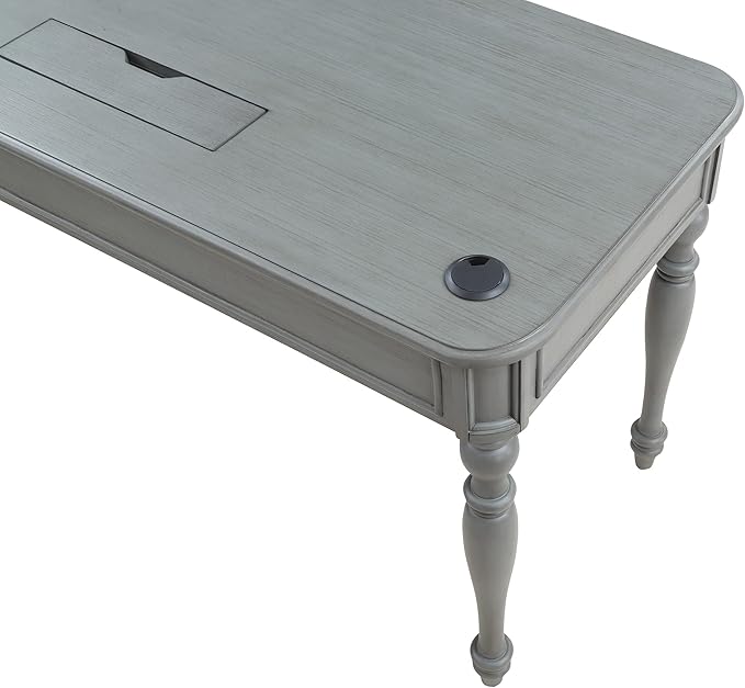 OSP Home Furnishings Country Meadows L-Shape Desk with 2 Full Drawers and Power Hub, Plantation Grey
