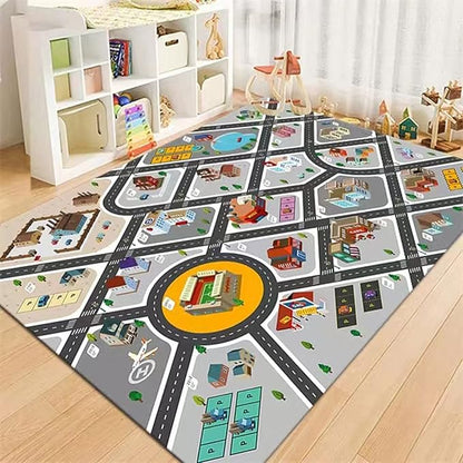 Kids Rug Play Mat Great for Playing with Cars and Toys,Educational Kid Road and Traffic City Life Carpet,Children Baby Fun Throw Rug for Bedroom Play Room,71X106Inch/180X280CM