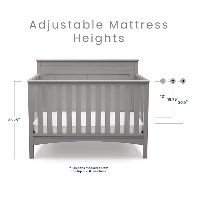 Delta Children Fancy 4-in-1 Crib, Grey + Serta Perfect Slumber Dual Sided Recycled Fiber Core Crib and Toddler Mattress (Bundle)