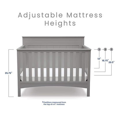 Delta Children Fancy 4-in-1 Crib, Grey + Serta Perfect Slumber Dual Sided Recycled Fiber Core Crib and Toddler Mattress (Bundle)