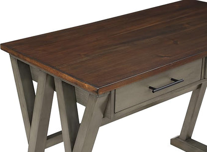 OSP Home Furnishings Jericho Rustic 42 Inch Writing Desk with 2 Drawers and Burnished Decorative Hardware, Slate Gray