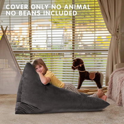 Aubliss Stuffed Animal Storage Bean Bag Chairs Cover, 50"x 35" Extra Large Velvet Bean Bags Chair for Kids & Adults, Ultra Soft Zipper Beanbag Toy Storage for Boys Girls - Darkgrey