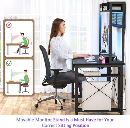 armocity 2024 Upgrade Gaming Desk with Hutch, 48'' Magic Computer Desk with LED Lights and Outlets, Reversible Workstation Desk with Pegboard and Monitor Stand, 48 Gamer Desk PC Table, Black