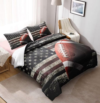 American Football Comforter Set for Boys Teens,Kids Sports Bedding Set Full Size,USA Flag Football Printed Bedroom Sets with 2 Matching Pillow Shams