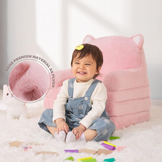 Toddler Chair Comfy, Kids Couch Fold Out, Soft Baby Chairs,kids lounge chair for Play,Gift for 0-3 Years,Pink Kitty