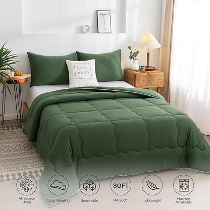 COTTEBED 2 Pieces Ultra-Soft Olive Green Twin XL Bedding Comforter Set, Twin Size Jersey Knit T-Shirt Feel Cozy Cute Lightweight Quilt Blanket for Kid Teens School College Dorm All Season Use 68"x92"