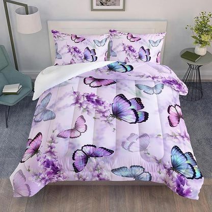 Purple Lavender Butterfly Comforter Set for Girl Kid Adult Colorful Butterfly Pattern Bedding Set Aesthetics Butterflies Quilt Bed Set Full Size with 1 Comforter and 2 Pillowcases