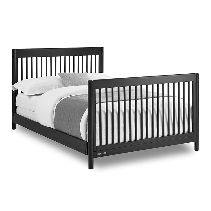Delta Children Brooks 6-in-1 Convertible Crib, Midnight Grey + Simmons Kids Quiet Nights Breathable Crib Mattress with Removable/Machine Washable Cover (Bundle)