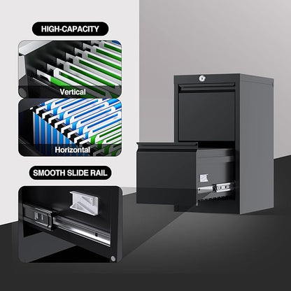 2 Drawers Vertical File Cabinet, Metal Lockable Filing Cabinet, Office File Storage Cabinet for A4 Letter/Legal Size, Assembly Required