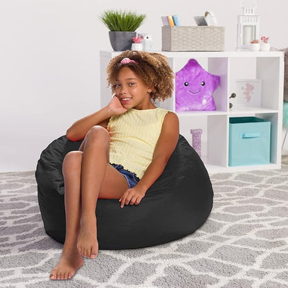 Posh Creations Structured Comfy Seat for Playrooms and Bedrooms, Large Bean Bag Chair, 100in Round Classic Bean Bag, Black