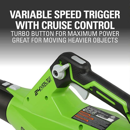 Greenworks 24V (110 MPH / 450 CFM / 125+ Compatible Tools) Cordless Brushless Axial Leaf Blower, Tool Only