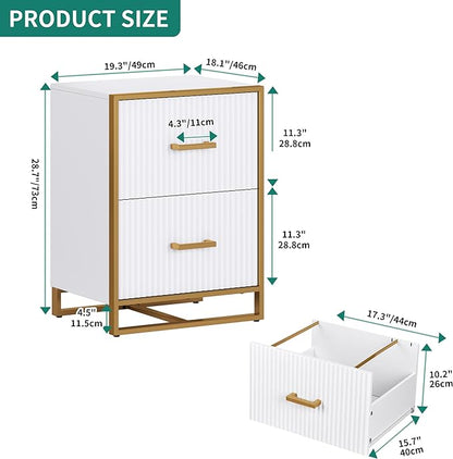 YITAHOME 2 Drawer File Cabinet, Lateral Filing Cabinet for Home Office, White and Gold