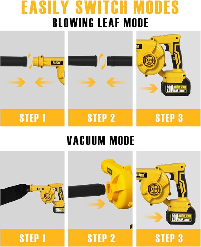 Alloyman Leaf Blower, 20V Cordless Leaf Blower, with 4.0Ah Battery & Charger, 2-in-1 Electric Leaf Blower & Vacuum for Yard Cleaning/Snow Blowing.