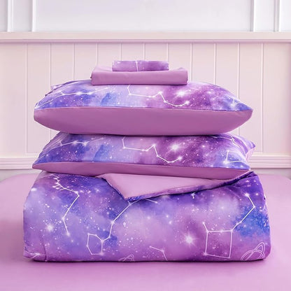 Full Size Bedding Sets Kids Bedding Sets for Girls,Galaxy Bedding 7pieces Glitter Pink Comforter Colorful Comforter Full Size Comforter Sets for Teen Girls(Multicolor)