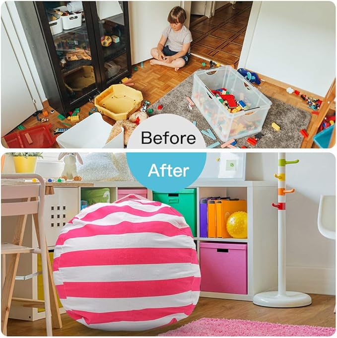 27Inch Stuffed Animal Storage Bean Bag Chairs for Kids, stuff and sit storage bean bag cover for organizing boys and girls Plush Toy Gift Christmas Gift for Kids—Pink