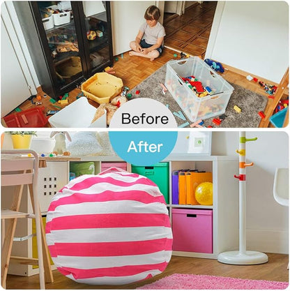 27Inch Stuffed Animal Storage Bean Bag Chairs for Kids, stuff and sit storage bean bag cover for organizing boys and girls Plush Toy Gift Christmas Gift for Kids—Pink