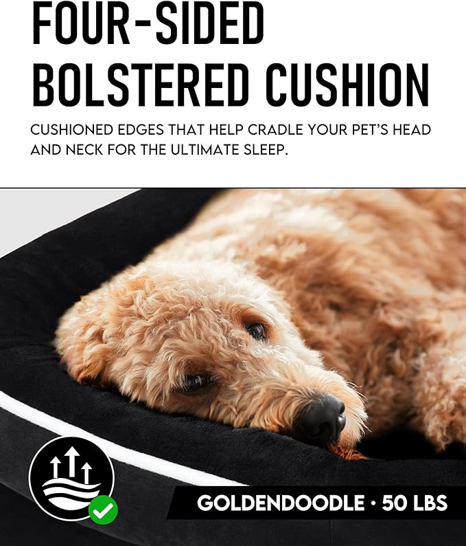 OhGeni Orthopedic Dog Bed Couch for X-Large Sized Pets with Egg Foam Support, Four-Sided Bolster Cushions, Soft Tear-Resistant Fabric, and Removable Machine Washable Plush Cover 42-Inch (Black)