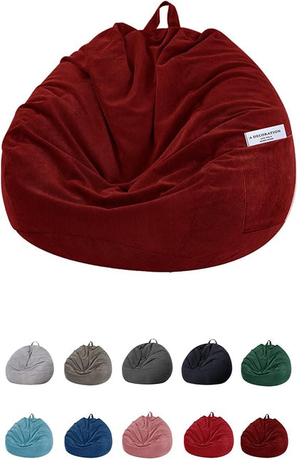 Stuffed Animal Storage Bean Bag Chair Cover (No Filler) for Kids and Adults.Soft Premium Corduroy Stuffable Beanbag for Organizing Children Plush Toys or Memory Foam Large 300L (WineRed)