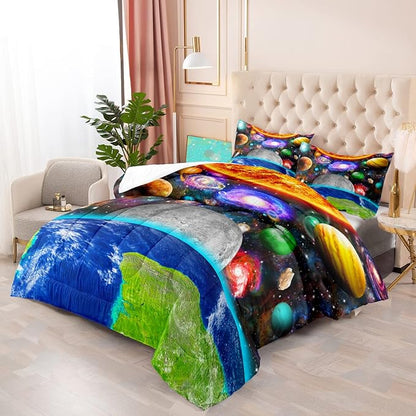 Space Comforter Set Full Solar System Bedding Full Comforter Sets Galaxy Outer Space Bedroom Decor for Boys Bed Set Full Size Earth Planet Quilt Set with 1 Comforter 2 Pillowcases