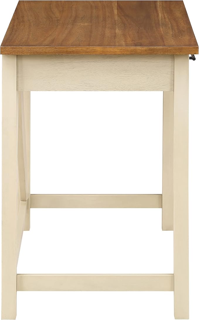 OSP Home Furnishings Milford Rustic 42 Inch Writing Desk with 2 Drawers and Burnished Decorative Hardware, Antique White