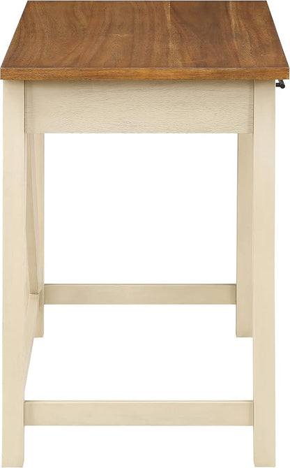OSP Home Furnishings Milford Rustic 42 Inch Writing Desk with 2 Drawers and Burnished Decorative Hardware, Antique White