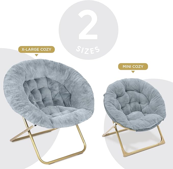 Milliard Mini Cozy Chair for Kids, Sensory Faux Fur Folding Saucer Chair for Toddlers, Grey