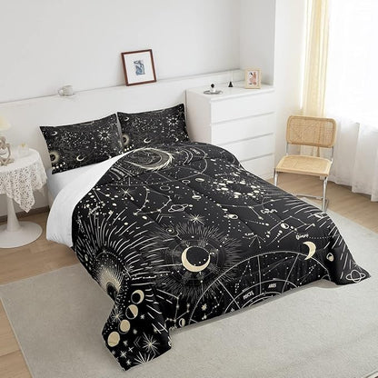 Feelyou Sun and Moon Comforter Set Boho Exotic Bedding Set Galaxy Astrology Comforter for Boys Girls Children Teens Bedroom Decor Chic Cute Luxury Zodiac Signs Duvet Set Queen Size Quilt Set