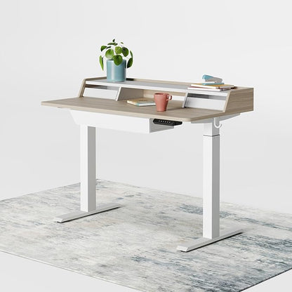 FEZIBO Standing Desk with Drawers, 48 x 25 Inch Adjustable Height Stand Up Desk with Storage Shelf, Home Office Desk with Monitor Stand, Light Walnut