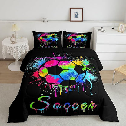 Feelyou Kids Soccer Ball Game Comforter Set Twin Size Football Bedding Set for Boys Girls Teens Bedroom Decor Rugby Sports Comforter American Football Player Duvet Set with 1 Pillow Case