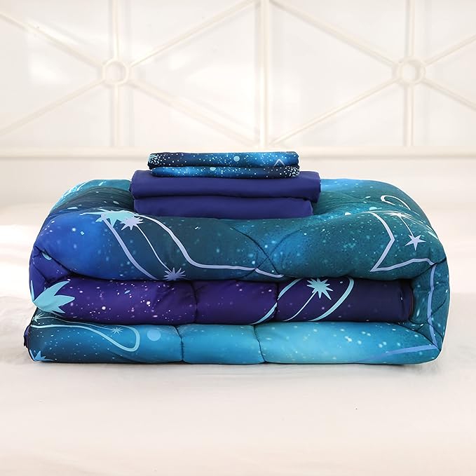 Wowelife Galaxy Bedding Twin Comforter Set for Boys and Girls 5 Pieces Cat Galaxy Comforter Set Outer Space Twin Bedding Set with Sheets Comfortable and Breathable for Kids