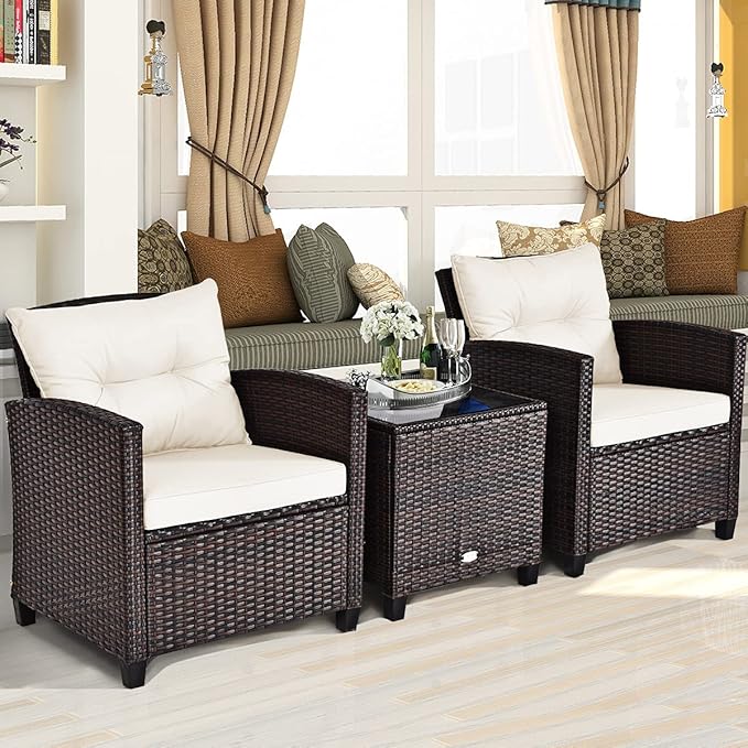 3 PCS Patio Furniture Set, OneSize, White