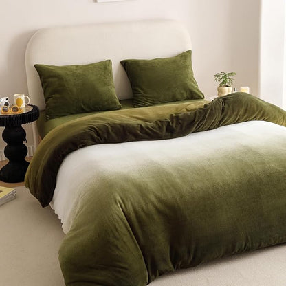 Wellboo Army Green Gradient Comforter Sets Twin Green White Fluffy Bedding Comforters Modern Gradient Dark Green Flannel Quilts Farmhouse Abstract Art Watercolor Comforters Sherpa Fuzzy Plush Bedding