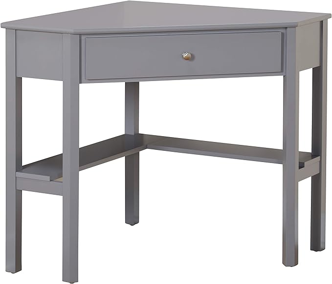 Target Marketing Systems Ellen Corner Desk Drawer and One Storage Shelf for Living Room, Bedroom, or Home Office, Small Computer Table, 42" W x 30" H, Gray